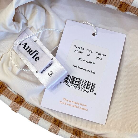 Andie Sparrow Brown Gingham Mandalay Shoulder Tie Bikini Top Sz M NWT - Picture 8 of 12